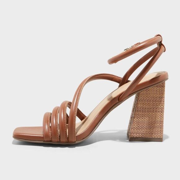 A New Day -  Women's High Heels Dress Asymmetric Stra Brown - Picture 2 of 4